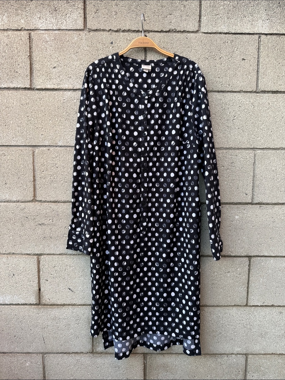 Black Polka Dot Long Sleeve Shift Dress